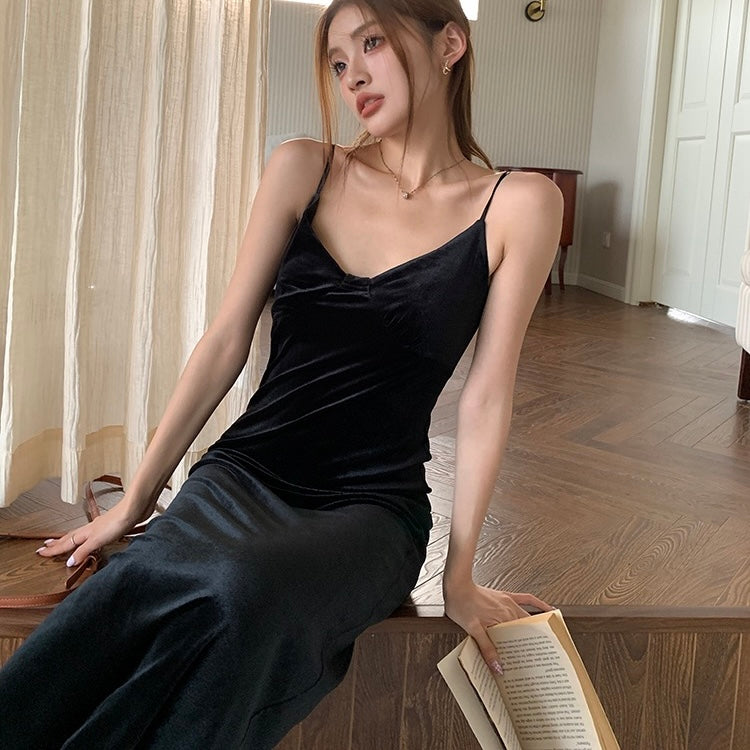 Black Velvet Slip Maxi Dress