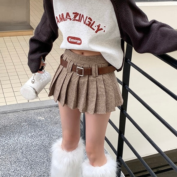 Brown Autumn Knit Belt Skirt