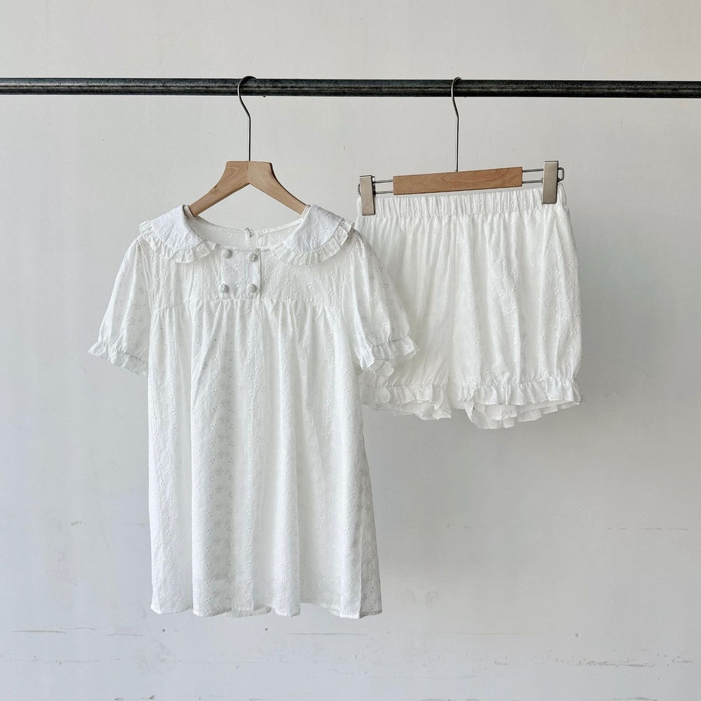 White Babydoll Frill Hem Top Shorts Set