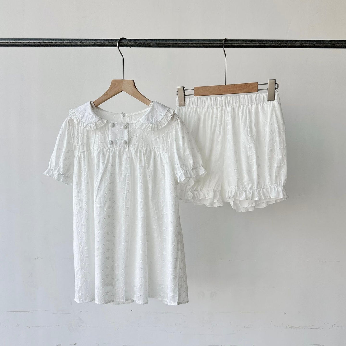 White Babydoll Frill Hem Top Shorts Set