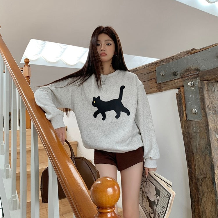 Black Cat Grey Sweater