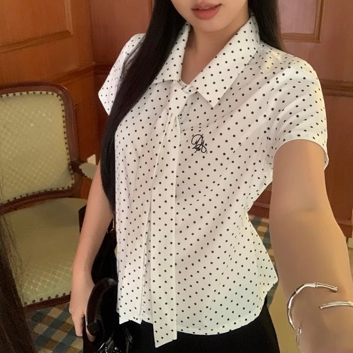White Dot Neck-Tie Top
