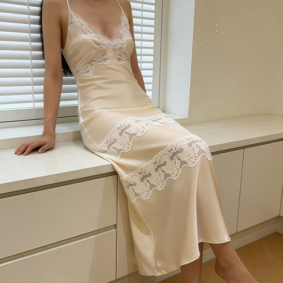 Silk Lace Long Slip Dress