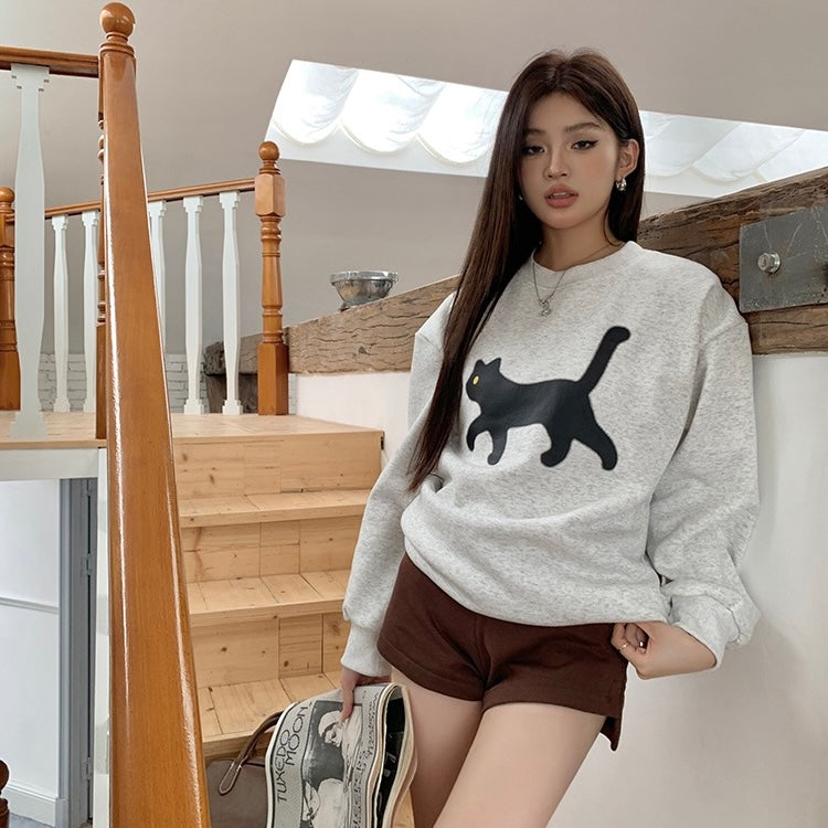 Black Cat Grey Sweater