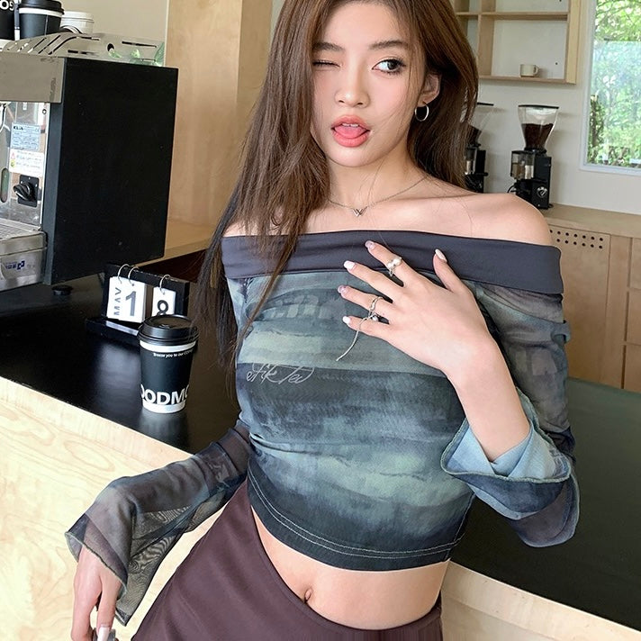 Green Tie-Dye Off-Shoulder Top