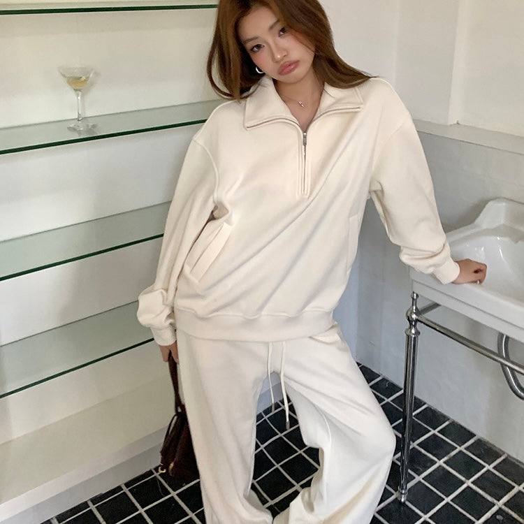 Cream Track Winter Jumper Pants Set