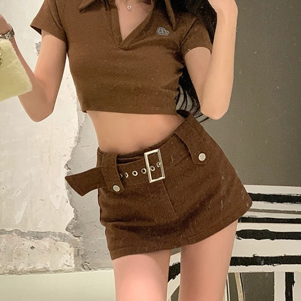 Brown Belt Buckle Mini Skort
