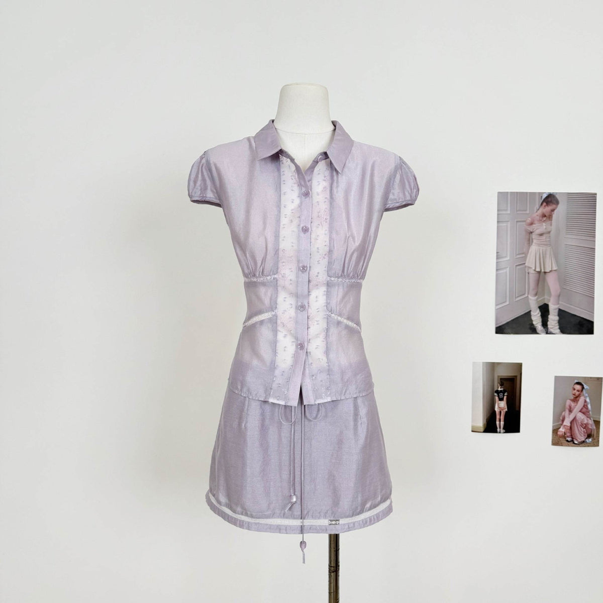 Wisteria Purple Satin Shirt Skirt Set