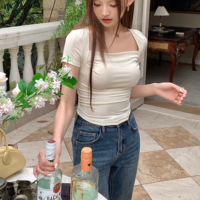 Beige Square Neck Top