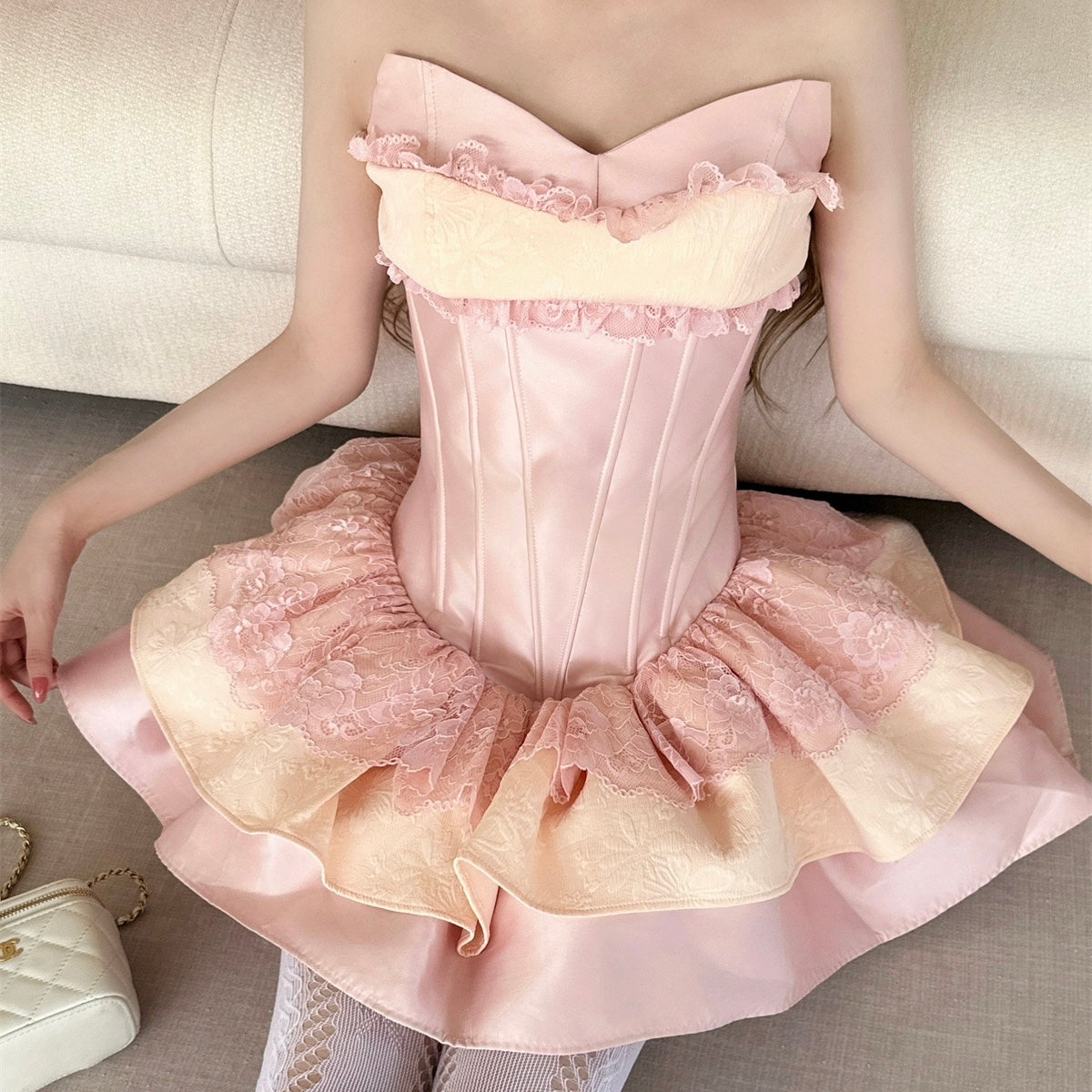 Pink Ruffle Corset Ballerina Dress