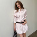 Light Pink Lined Button Up Belt Dress