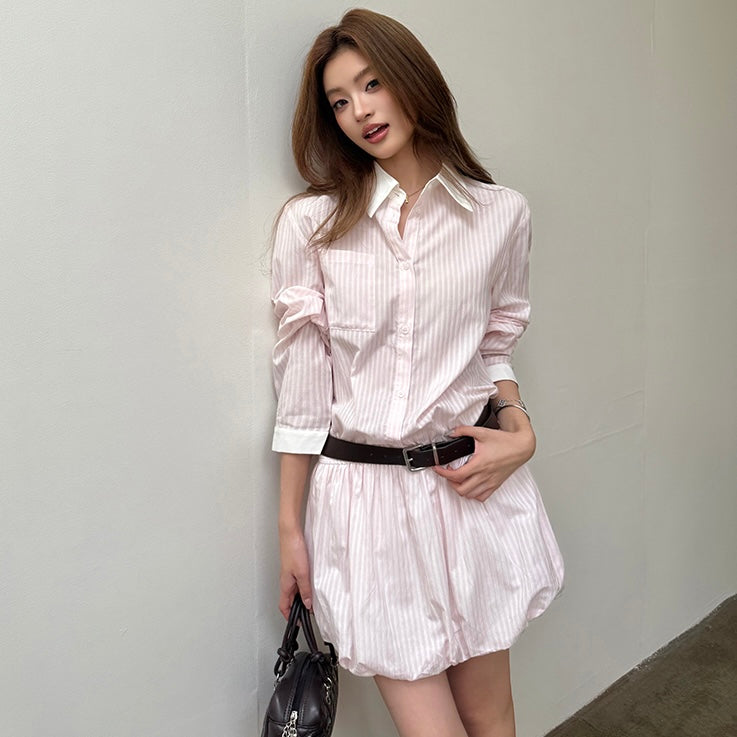 Light Pink Lined Button Up Belt Dress