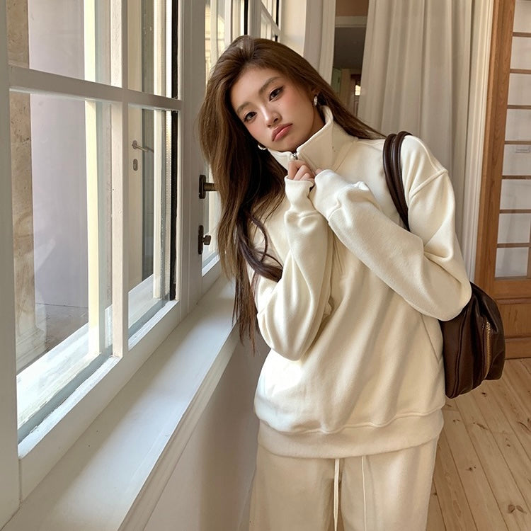 Cream Track Winter Jumper Pants Set