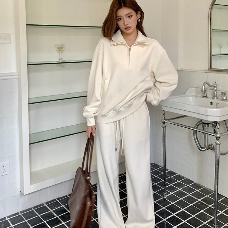 Cream Track Winter Jumper Pants Set