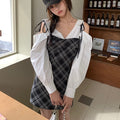 Layered Grey Plaid White Sleeve Dress