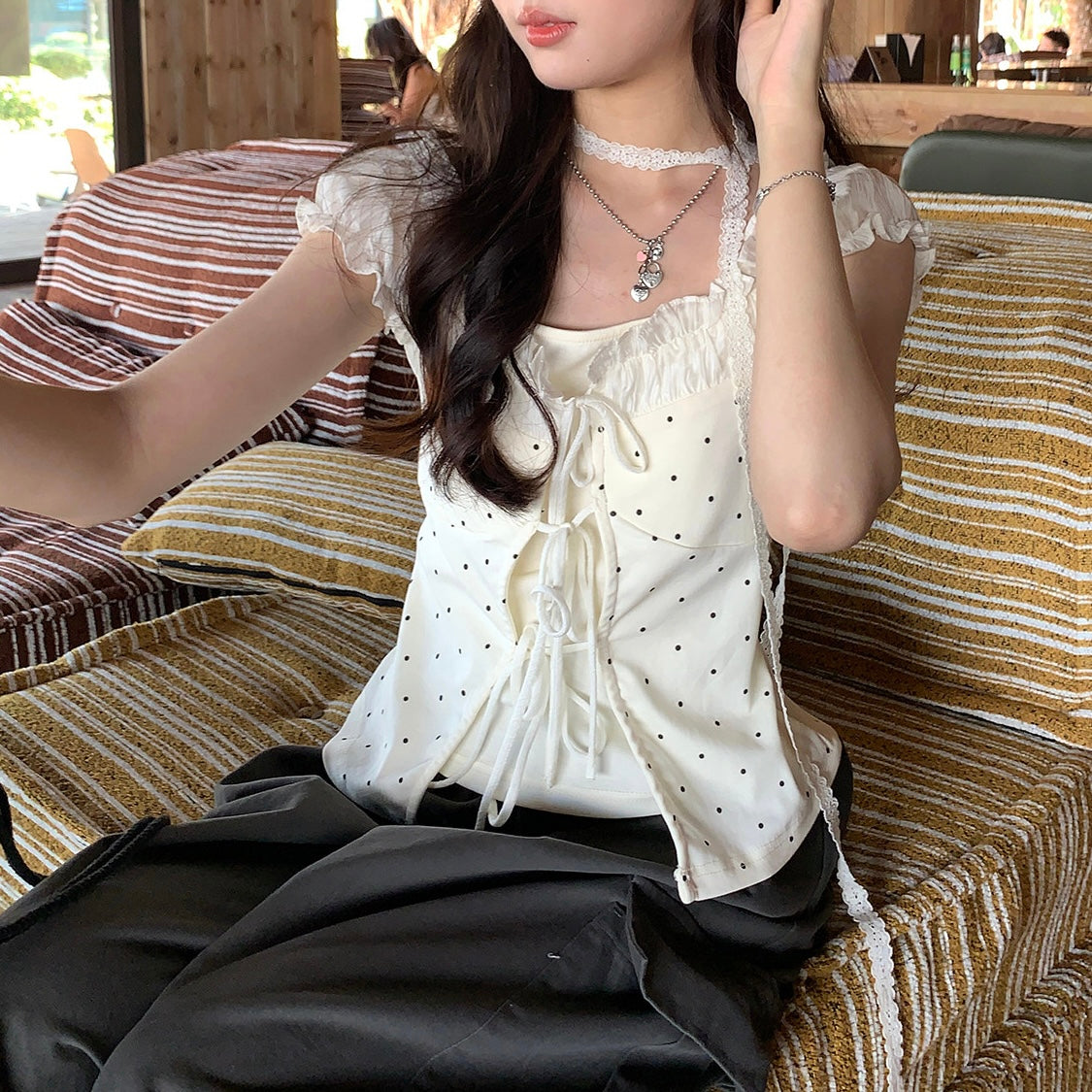 Beige Polka Dot Layer Top