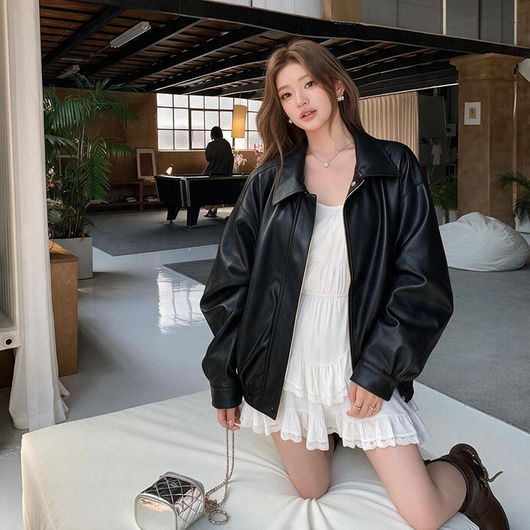 Black Oversized Faux Leather Jacket