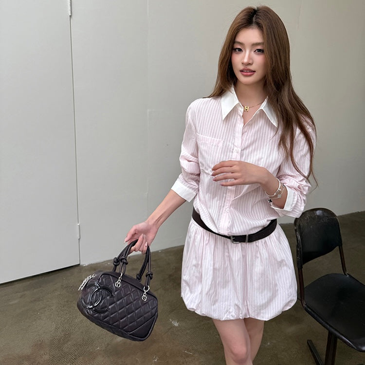 Light Pink Lined Button Up Belt Dress