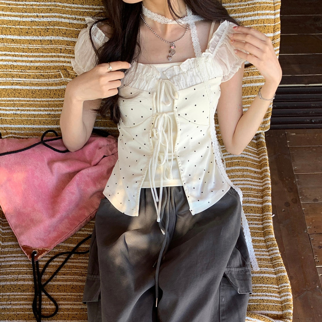 Beige Polka Dot Layer Top