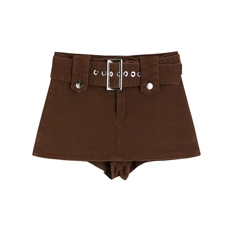 Brown Belt Buckle Mini Skort