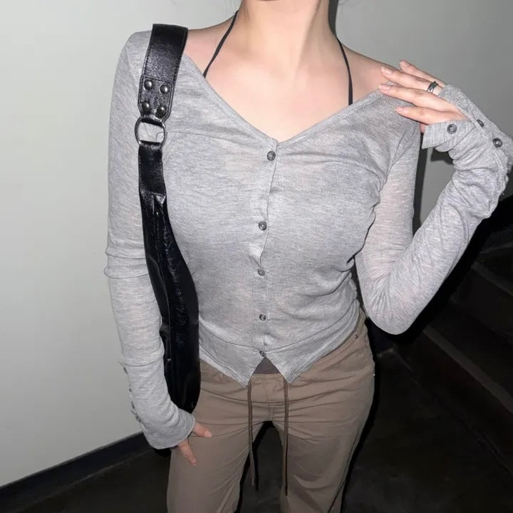 Button-Up Thin Long-Sleeve Top
