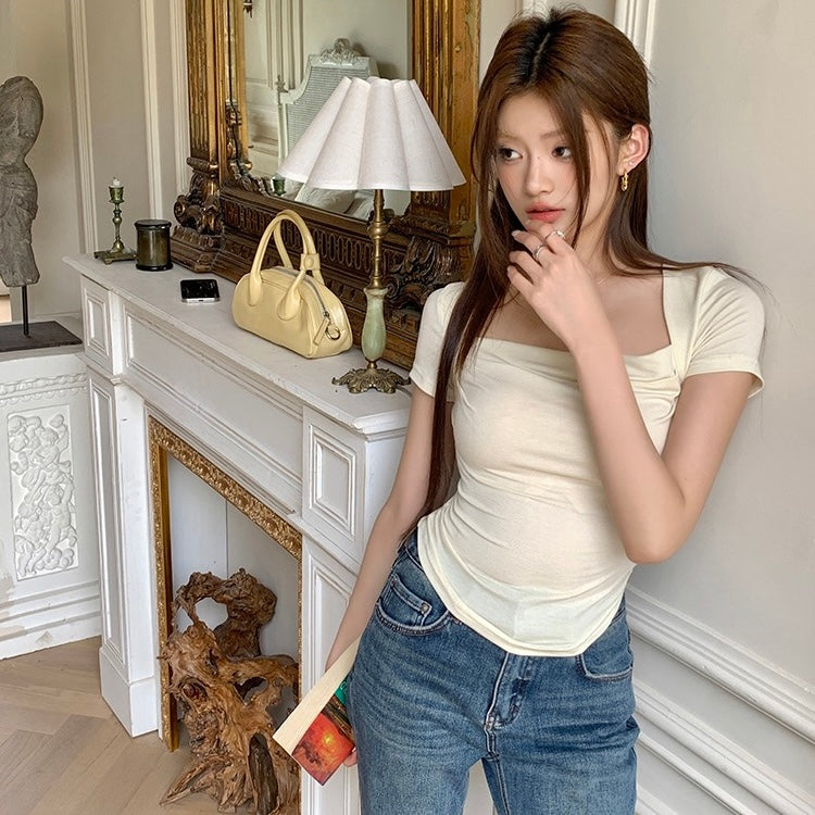 Beige Square Neck Top