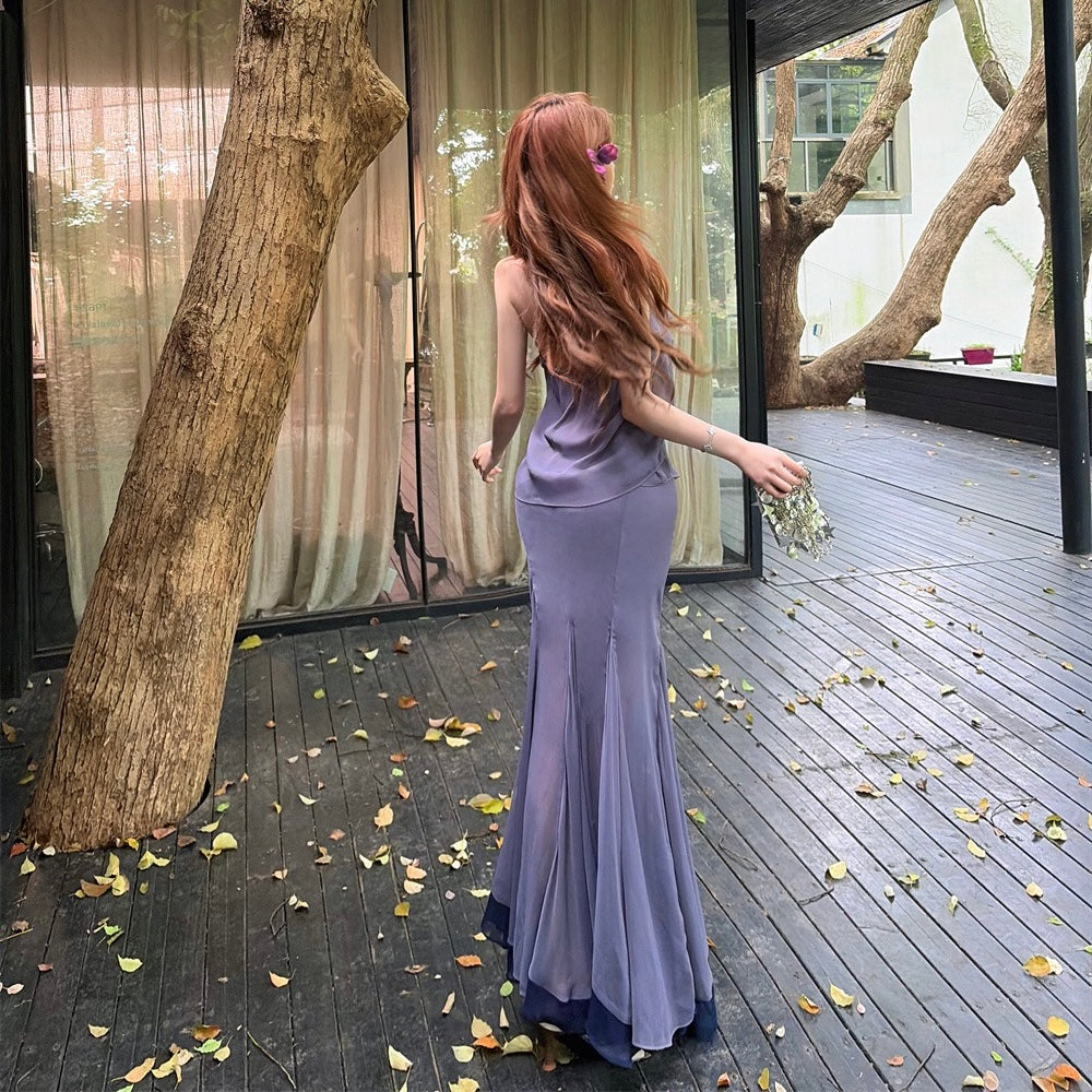 Purple Ruffle Halter Maxi Set