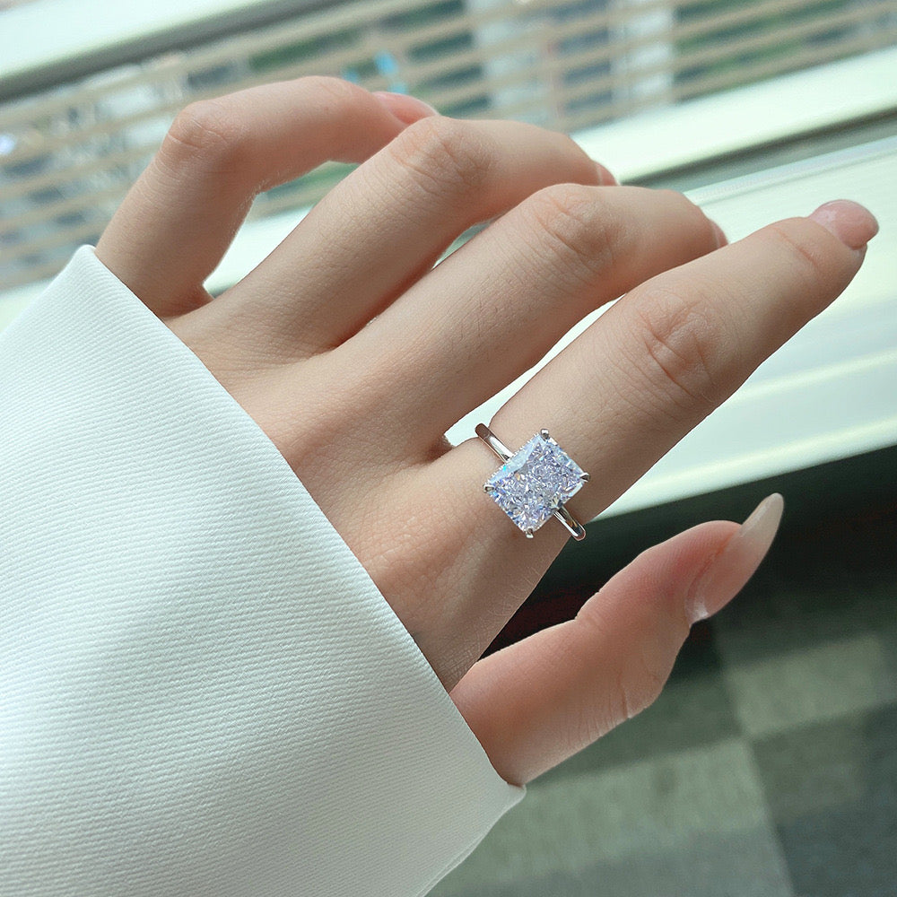 Radiant Cut Solitaire Diamond Ring S925