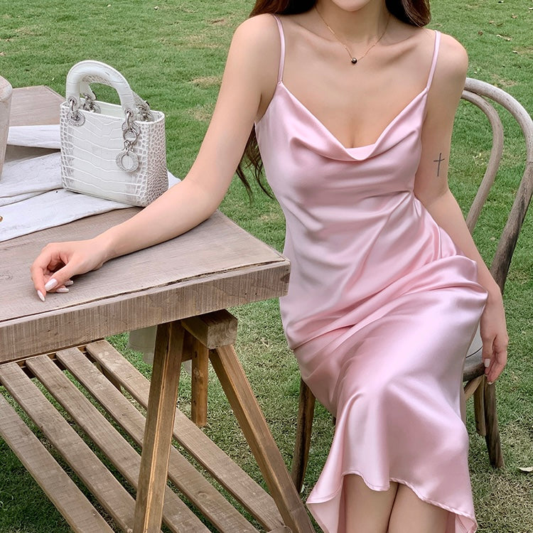 Pink Satin Slip Maxi Dress