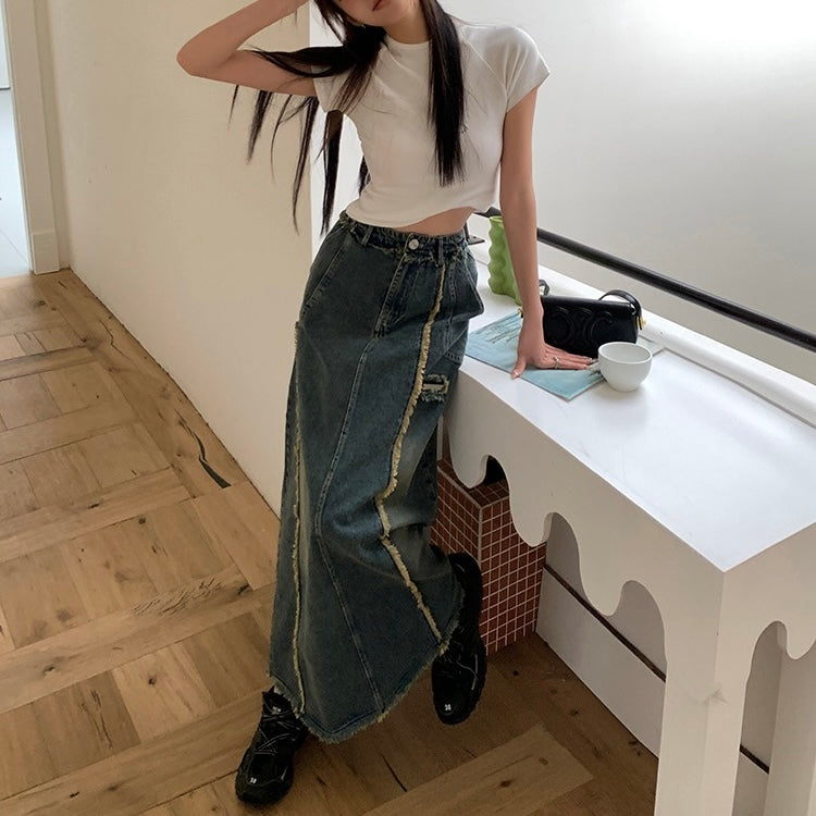 Denim Blue Tether Maxi Pencil Skirt