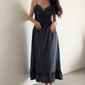 Front Triple Line Ruffle Maxi Dress