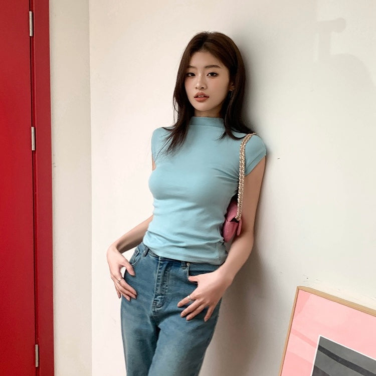 Teal High Neck Top