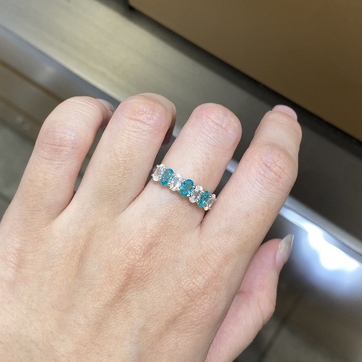 Oval Aquamarine & Diamond Band S925