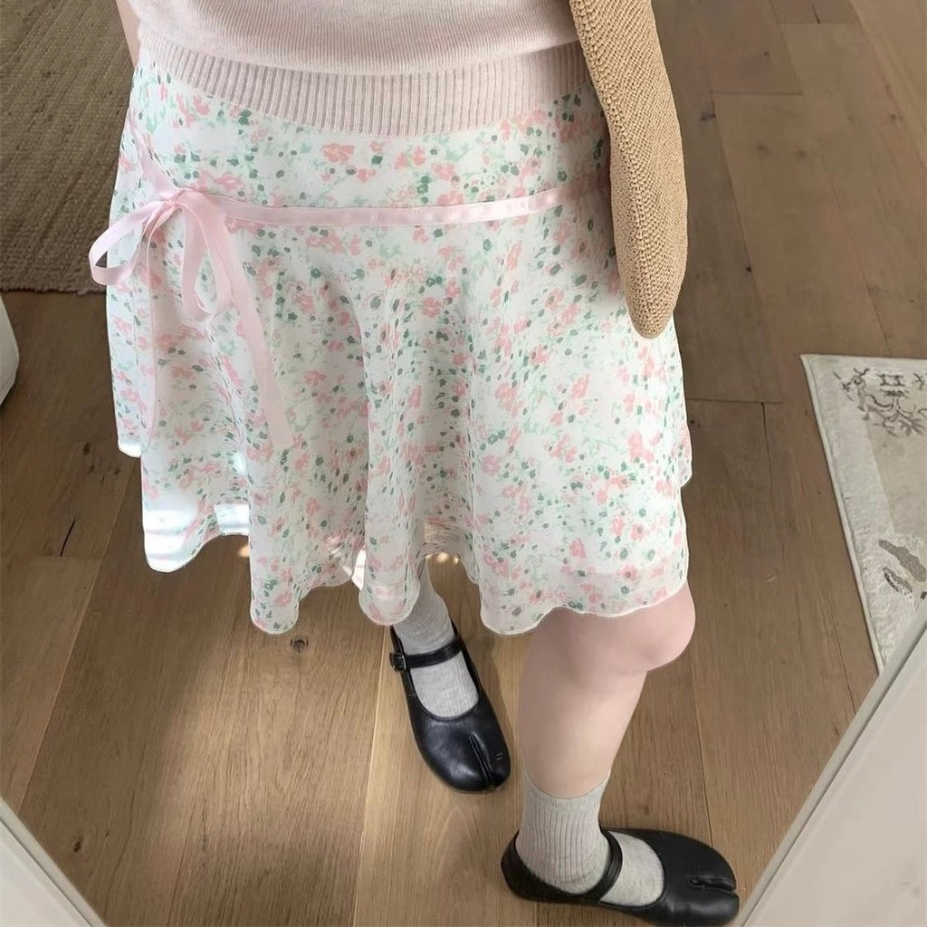 Pink Ribbon Floral A-Line Skirt