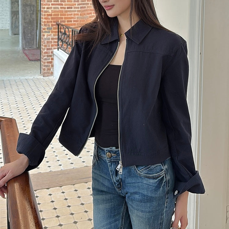 Navy Collar Zip-Up Jacket