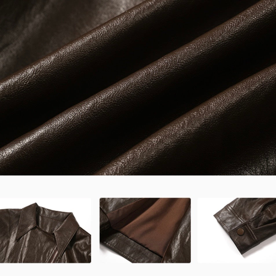 Brown Crop Faux Leather Zip Jacket