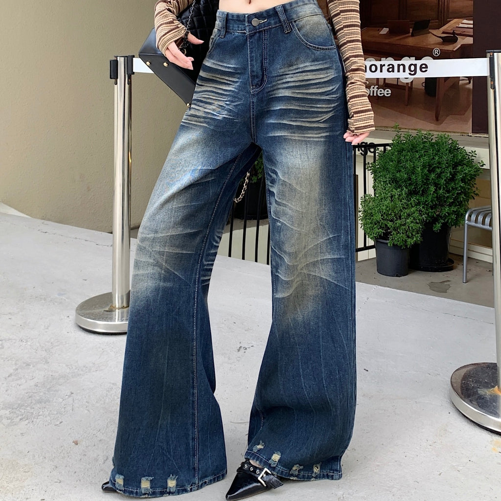 Dark Blue Scratch Cube Stud Hem Jeans