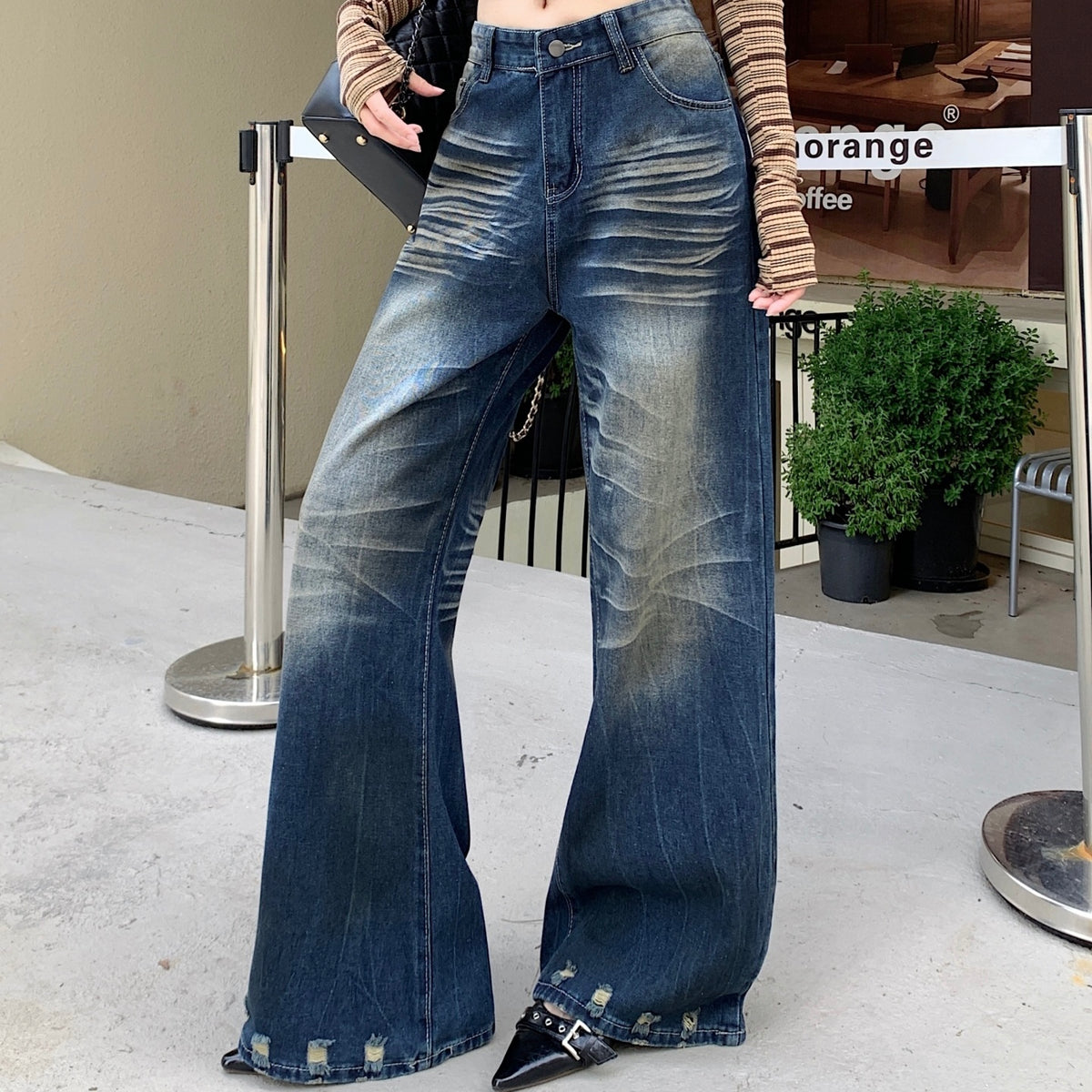 Dark Blue Scratch Cube Stud Hem Jeans