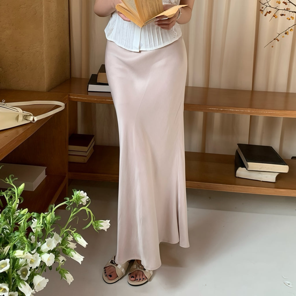 Pale Pink Suade Maxi Skirt