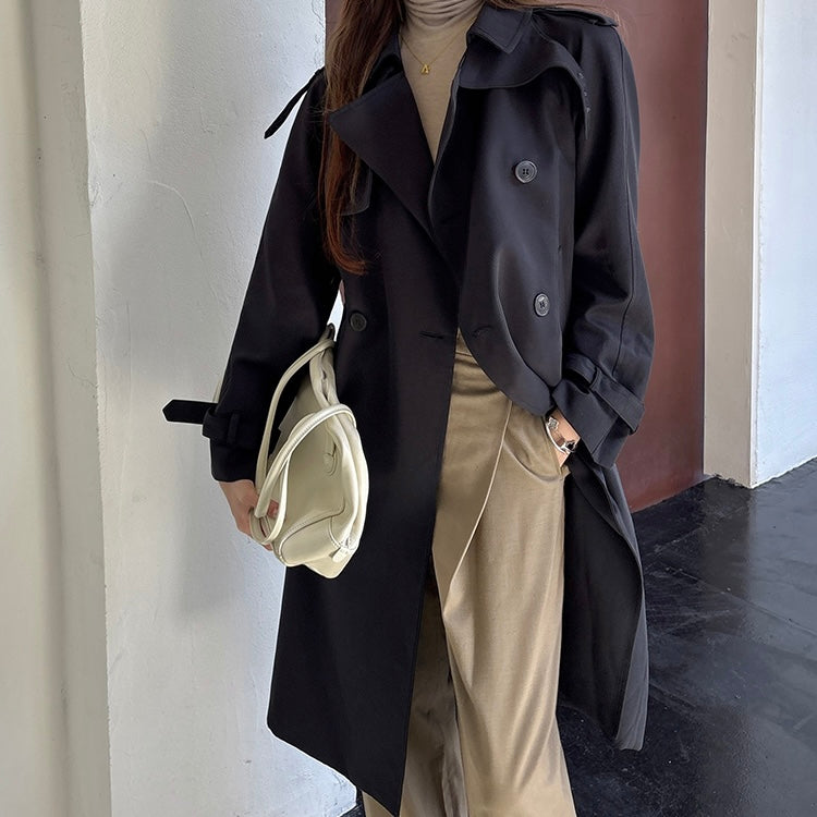 Dark Belt Strap Long Coat