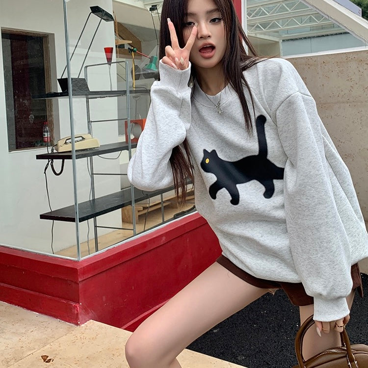 Black Cat Grey Sweater