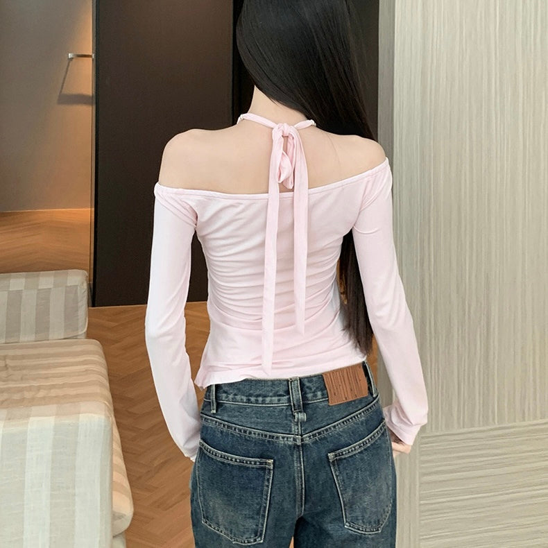 Pink Halter String Off-Shoulder Top