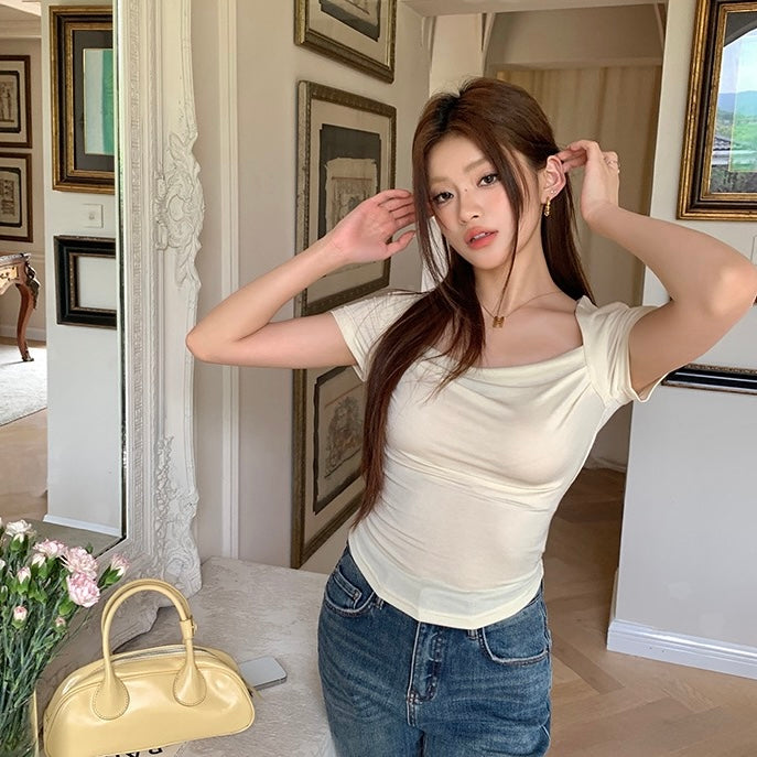 Beige Square Neck Top