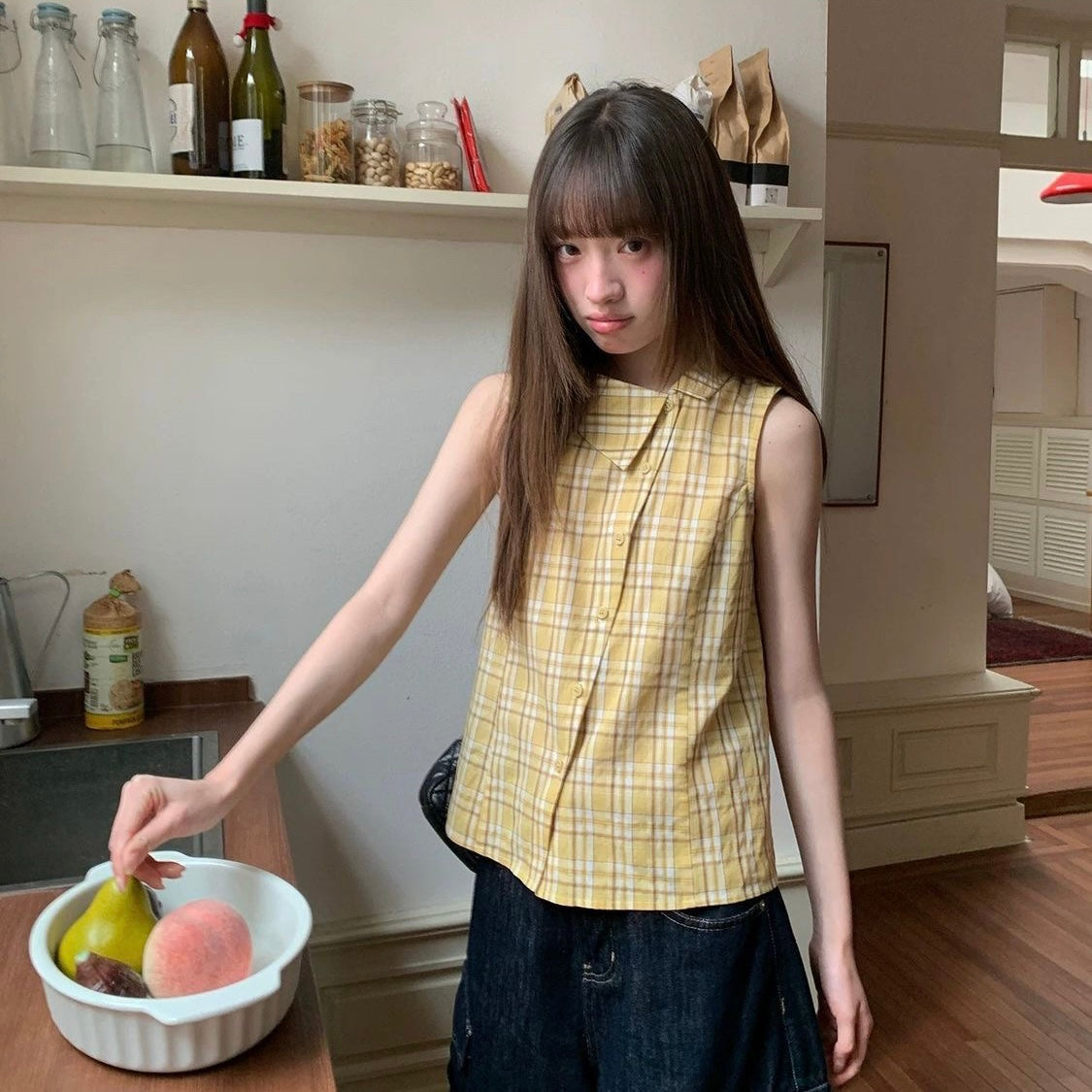 Yellow Plaid Sleeveless Top