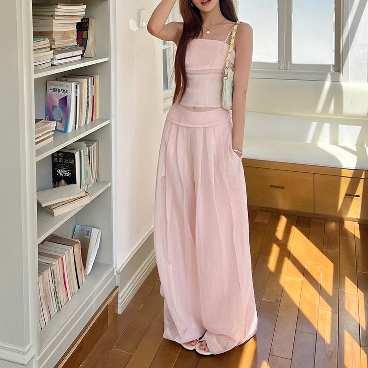 Pink Sheer Camisole Pants Set