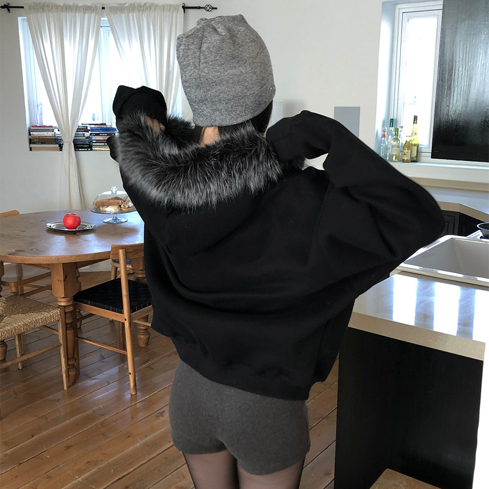 Black Fleece Lined Hood Zip Jacket