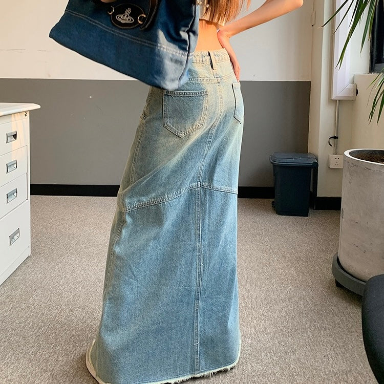 Light Blue Long Flared Pencil Skirt