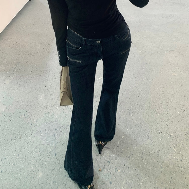 Deep Blue Double Zip Denim Pants