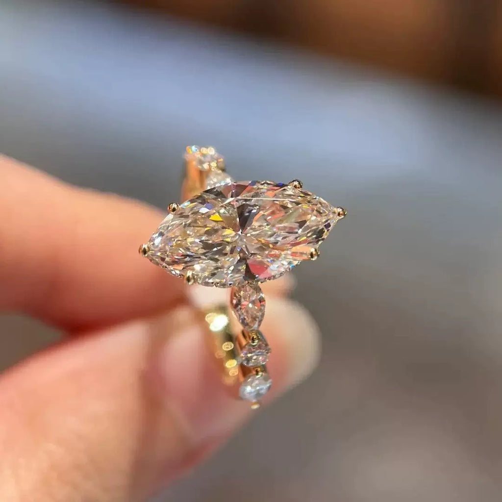 Marquise 2ct Lab Diamond Yellow Gold Engagement Ring