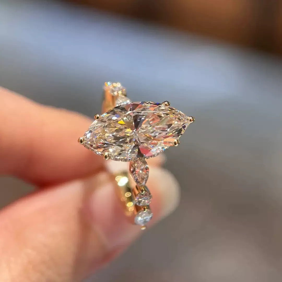 Marquise 2ct Lab Diamond Yellow Gold Engagement Ring